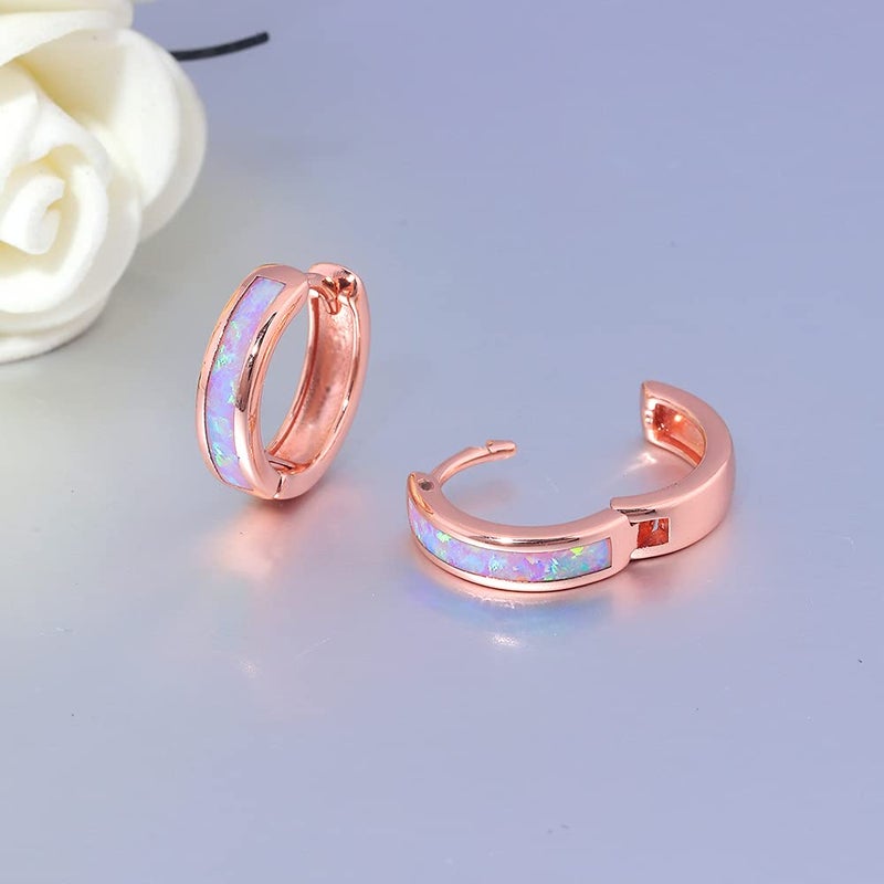 CiNily Huggie Earrings Pink Opal Hinged Hoop Earrings Rose Gold Plated Small Hoop Earrings for Women Cute Earrings - Image 4